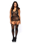 Bodystocking mit freiem Rücken und Strapsen Queensize schwarz | Leg Avenue