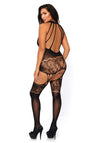 Bodystocking mit freiem Rücken und Strapsen Queensize schwarz | Leg Avenue
