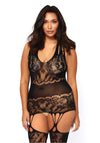 Bodystocking mit freiem Rücken und Strapsen Queensize schwarz | Leg Avenue