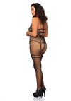 Fischnetz Overall mit freien Rücken offener Schritt Queensize schwarz | Leg Avenue