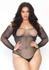 Bodysuit aus funkelndem Fischernetz Glitzer Plussize schwarz | Leg Avenue