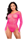 Neonpinker glamouröser Netzbodysuit mit schimmerndem Strassdesign von Leg Avenue – Ansicht 2