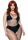 Glitzernder Ärmelloser Bodystocking mit offenem Schritt schwarz | Leg Avenue
