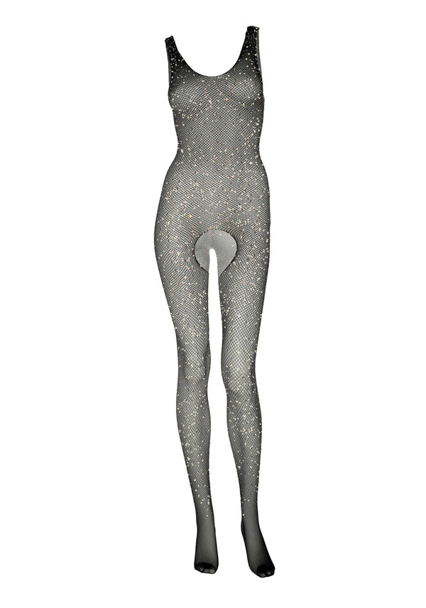 Fischnetz-Body mit offenem Schritt und Strass | Leg Avenue