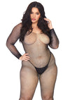 Glitzernder Langärmeliger Bodystocking mit offenem Schritt - Queen Size | Leg Avenue