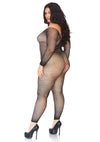 Glitzernder Langärmeliger Bodystocking mit offenem Schritt - Queen Size | Leg Avenue