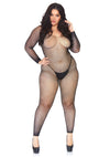 Glitzernder Langärmeliger Bodystocking mit offenem Schritt - Queen Size | Leg Avenue
