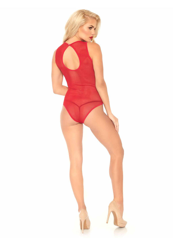 Roter aufreizender Spitzenbodystocking mit tiefem V Ausschnitt von Leg Avenue – Ansicht 4