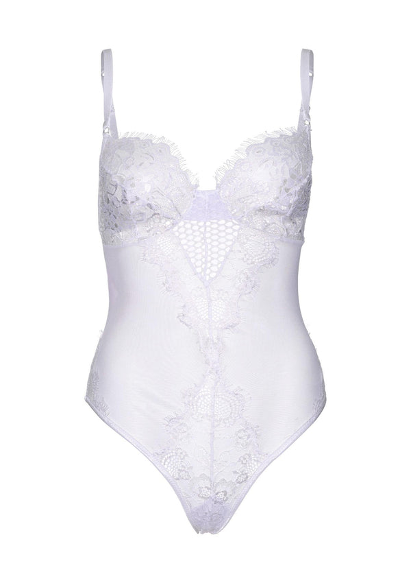 Weißer eleganter Body aus Wimpernspitze und Mesh von Leg Avenue – Ansicht 2