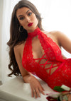 Romantischer Strickbody mit tiefem Ausschnitt rot | Leg Avenue
