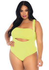 Neongelber aufregender blickdichter Bandeau Bodysuit mit integrierten Strapsen von Leg Avenue