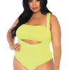 Neongelber aufregender blickdichter Bandeau Bodysuit mit integrierten Strapsen | Leg Avenue