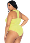 Neongelber aufregender blickdichter Bandeau Bodysuit mit integrierten Strapsen von Leg Avenue – Ansicht 2