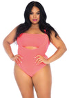 Korallenfarbener eleganter Bandeau Bodysuit mit stilvollen Strapsen von Leg Avenue