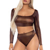 Bronzefarbenes funkelndes zweiteiliges Crop Top Set mit hohem Beinausschnitt | Leg Avenue
