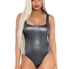 Silberner funkelnder Spandex Body mit quadratischem Ausschnitt und Tanga Schnitt | Leg Avenue