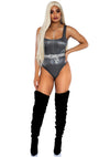 Silberner funkelnder Spandex Body mit quadratischem Ausschnitt und Tanga Schnitt von Leg Avenue – Ansicht 4