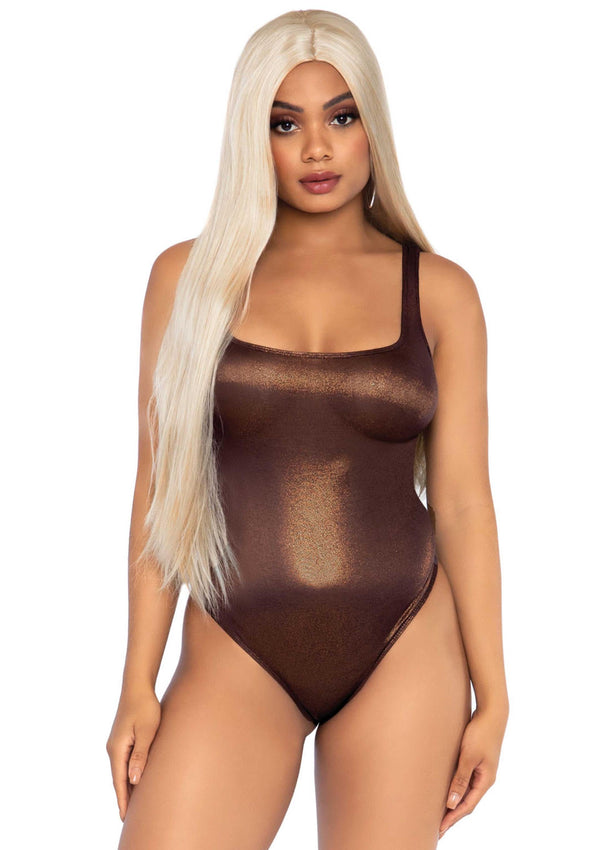 Bronzefarbener metallisch schimmernder Body mit quadratischem Ausschnitt von Leg Avenue – Ansicht 4