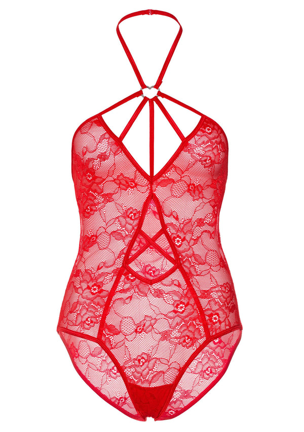 Roter romantischer Teddy mit verführerischem Herzausschnitt von Leg Avenue – Ansicht 8