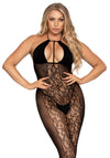 Spitze und blickdichter Bodystocking mit Muster schwarz | Leg Avenue