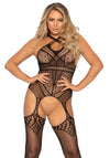 Bodystocking mit überkreuz Trägern schwarz | Leg Avenue