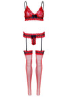 Rotes verführerisches Dessous Set mit passenden Netzstrümpfen von Leg Avenue – Ansicht 6