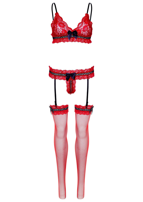 Rotes verführerisches Dessous Set mit passenden Netzstrümpfen von Leg Avenue – Ansicht 6