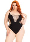 Schwarzer aufregender Bodysuit mit gewagten zerrissenen Details von Leg Avenue