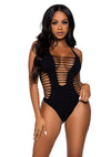 Schwarzer aufregender Neckholder Body mit zerrissenen Details von Leg Avenue