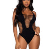 Schwarzer aufregender Neckholder Body mit zerrissenen Details | Leg Avenue