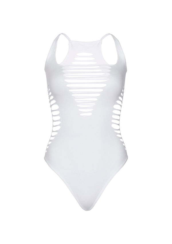 Weißer moderner Neckholder Body mit markanten Cut-Out Details von Leg Avenue – Ansicht 2