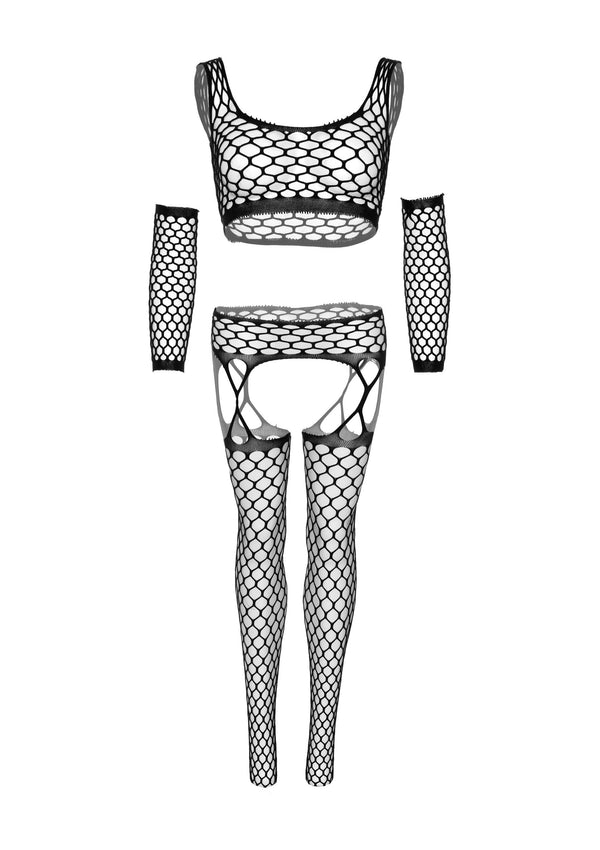 Schwarzes atemberaubendes Dessous Set mit Handschuhen und Strümpfen von Leg Avenue – Ansicht 13