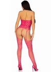Himbeerroter eleganter Bodystocking aus Spitze mit edlem Neckholder von Leg Avenue – Ansicht 2