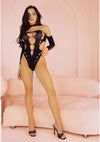 Schwarzer asymmetrischer Bodysuit mit gewagten Cutout Akzenten von Leg Avenue – Ansicht 7