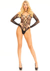 Schwarzer sündiger Netz Bodysuit mit funkelndem Strass und Schnürung von Leg Avenue – Ansicht 8