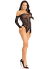 Schwarzer funkelnder schulterfreier Body mit edler Spitze von Leg Avenue – Ansicht 6
