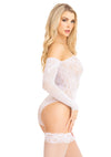 Weißer funkelnder Spitzen Teddy mit schillerndem Strass Netz von Leg Avenue – Ansicht 5