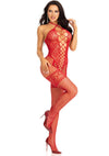 Roter aufreizender Neckholder Bodystocking mit liebevollen Herzmotiven von Leg Avenue – Ansicht 2