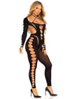 Schwarzer atemberaubender fußfreier Bodystocking mit auffälligen Ausschnitten von Leg Avenue