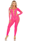 Neonpinker atemberaubender fußfreier Bodystocking mit aufreizenden Cut Outs von Leg Avenue – Ansicht 3