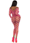 Neonpinkes auffälliges geometrisches Netz Set aus Crop Top und Leggings von Leg Avenue – Ansicht 3