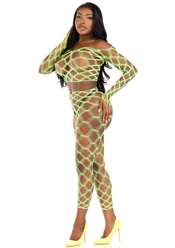 Neongrünes verführerisches Netz Set mit Leggings von Leg Avenue – Ansicht 2