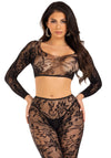 Netz-Crop Top und Strumpfhose mit Blumenmuster | Leg Avenue