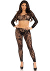 Netz-Crop Top und Strumpfhose mit Blumenmuster | Leg Avenue