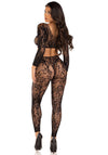 Netz-Crop Top und Strumpfhose mit Blumenmuster | Leg Avenue
