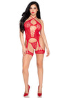Schwarzes elegantes Cami Straps Set mit Herznetz Details von Leg Avenue – Ansicht 5
