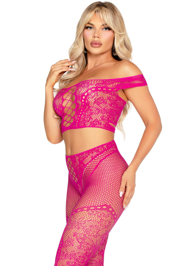 Schwarzes verführerisches schulterfreies Crop Top und Leggings Set von Leg Avenue – Ansicht 9