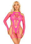 Schwarzer gewagter Netzbodysuit mit aufregendem Harness Detail von Leg Avenue – Ansicht 2