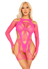 Neonpinkes provokantes Netz Teddy Set mit aufregenden Harness Details von Leg Avenue – Ansicht 3