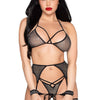 Schwarz silbernes funkelndes Netzset mit modischem Harness | Leg Avenue